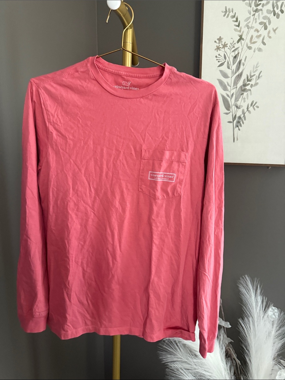 Vineyard Vines Long-Sleeve Pocket Tee in Coral Pink